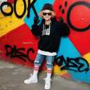 baotongle Dance Hip Hop Jazz Costume Boys Youth Kids 80s 90s Pop Stage Cosplay Party Halloween Sequin Hat Glasses Set for Dance Party