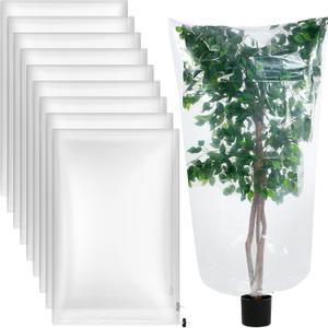 Pangda 18 Pcs Plant Covers with Drawstring 35.4" x 59.1" Plastic Plant Covers for Winter Waterproof Winter Shrub Plastic Greenhouse Bags for Outdoor Garden Plant
