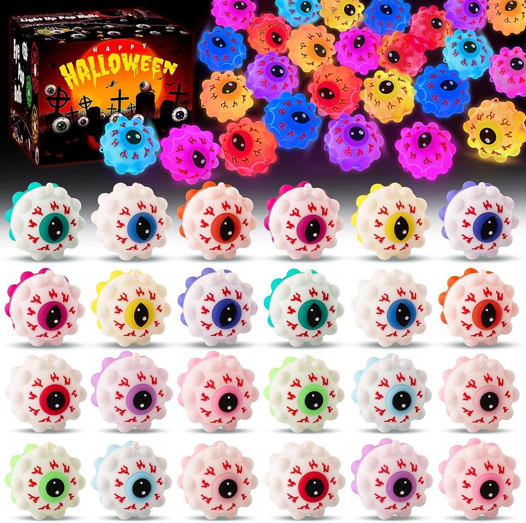 24PCS Halloween Light Up Eye Pop Ball, Halloween Party Favors for Kids, Halloween Toys for Trick or Treat, Goodie Bag Stuffers, Classroom Prizes