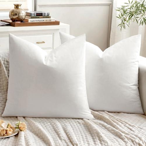 EMEMA Pack of 2 Velvet Throw Pillow Covers Decorative Square Pillowcase Soft Solid Cushion Case for Sofa Bedroom Chair Car 18x18 Inch White