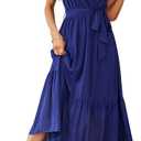 PRETTYGARDEN Women's Summer Floral Boho Maxi Dress Wrap Short Sleeve V Neck Ruffle A-Line Flowy Wedding Guest Long Dresses