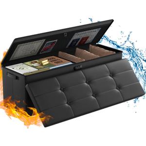 ENGPOW Storage Ottoman, Fireproof Folding Bench with Lock(15x 43x15), Water-Resistant Heat Insulation Large Storage Chest with Handles2 Extra Boxes Safe for Living Room, Bedroom, Home, Black