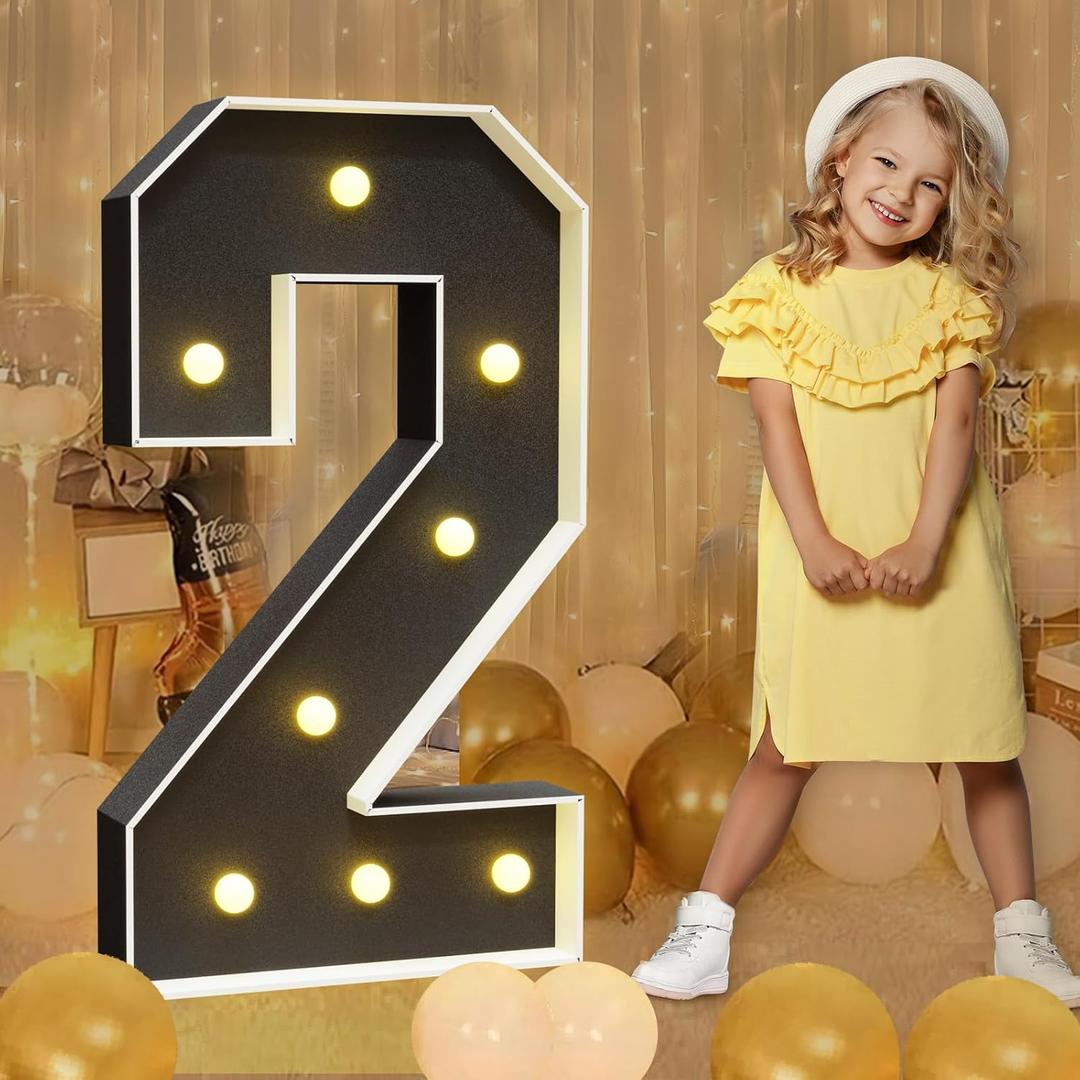 imprsv Marquee Numbers Black 3FT: Black Party Decor - Light Up Number 2 Large 3 Feet Tall - Birthday Decorations for Him Her 2rd 20th 21st