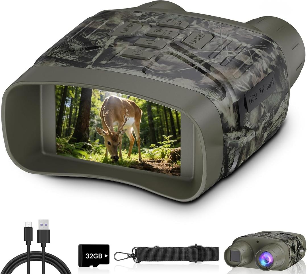4K Night Vision Goggles for Adults, Night Vision Binoculars with 5000mAh Rechargeable Battery and 32GB Card, 3" HD Screen for Wildlife Observation, Hunting and Security (Camouflage)