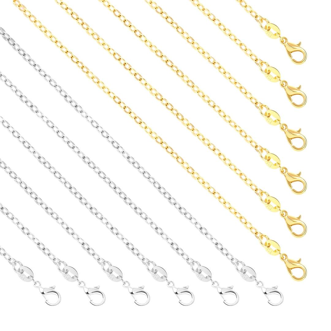 SANNIX 50 Pack Silver Plated Necklace Chains Bulk, Cable Chain Pack for Jewelry Making (18 Inch, Silver and Gold)