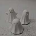 Light Up Ghost Halloween Decor, 5" Cute Halloween Decorations Indoor, 3PCS LED Ceramic Ghost for Halloween Table, Desk, Tray, Shelf, Bedroom Decor, White Spooky Decorative Ghosts Figurines