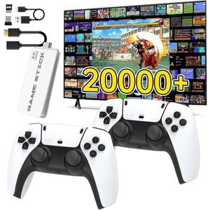 Wireless Retro Game Console, Retro Game Stick with Built-in 23 Emulators, 64GB,20,000+ Games, 4k Hdmi Output, and 2.4GHz Wireless Controller, Plug and Retro Play Video Games for TV（White），Two