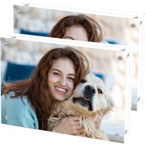 Acrylic Picture Frame 4x6, Double Sided Photo Frames for Refrigerator with Magnetic Corners, Transparent Acrylic Frame for Desk or Tabletop Display Family,Wedding, Baby Pictures(2 Pack)