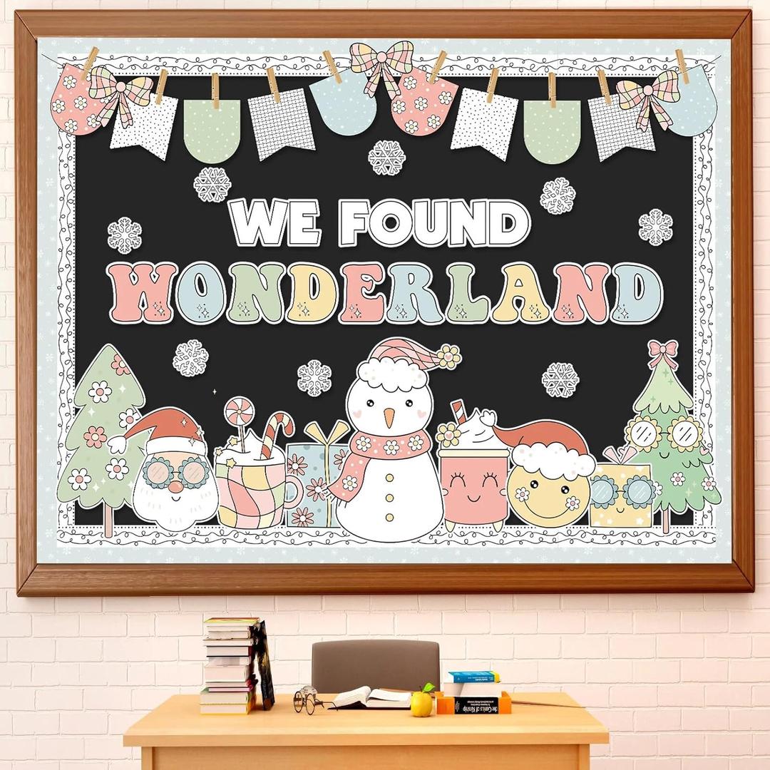 2 x Funrous Winter Wonderland Bulletin Board Decorations Set - Winter Classroom Decoration January Bulletin Boards Snowflake Pastel Groovy Snowman Xmas Cutouts for Christmas Holiday School Wall Decor