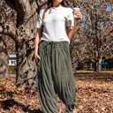 TARSE Womens Corduroy Pants Barrel Casual Loose Baggy Drawstring Wide Leg Palazzo Harem Pants with Pockets, XL
