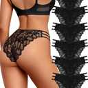 Sexy Lace String Underwear Women Pack Cheeky Bikini Stretch Breathable Ladies Underwear Panties (XX-Large, Black*6)