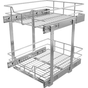 2 Tier Pull Out Cabinet Organizer 15" W X 17" D, Chromed, Full Slide Out