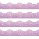 FOBSME 100 Feet Bulletin Board Border Glitter Shine Scalloped Borders Trim Glitter Bulletin Board Border Strips Decorative Classroom Poster Border for Classroom School Office Party Decors, Light Purple
