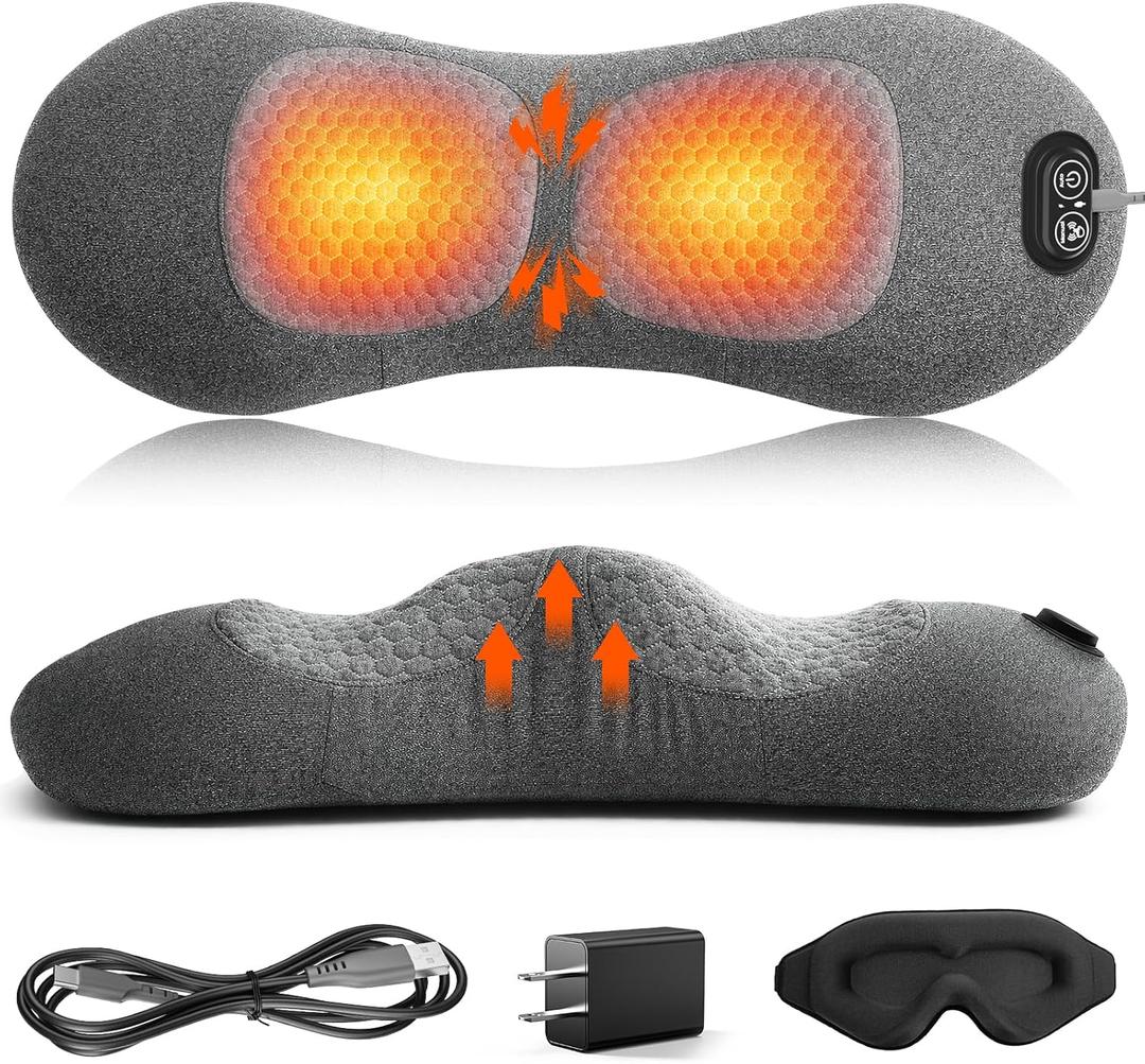 3 in 1 Lower Back Massager, Triple Fusion Back Massager with Heat, Vibration and Stretch, Lumbar Support Pillow with Ergonomic Memory Foam for Bed and Chair (Grey)