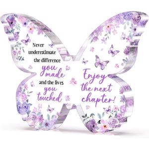 Farewell Gifts for Coworkers, 5x3.8x0.5 Inch Purple Butterfly Acrylic Plaque Decor, New Job Goodbye Going Away Leaving Retirement Graduation New Job Promotion We Will Miss You