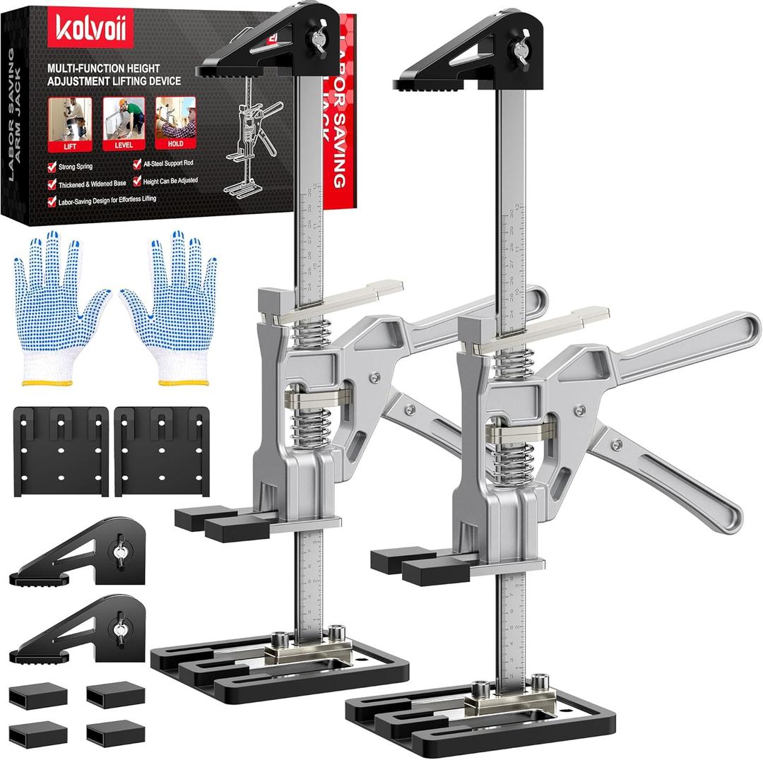 Kolvoii Labor Saving Arm Jack, 2 Pack Stainless Steel 15.6 Inch Construction Jack, Multi-Function Height Adjustment Hand Jacks for Lifting and Leveling, 10 Inch Lift Range (Large)