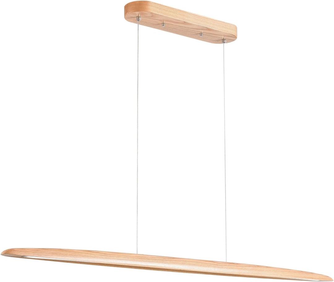 YISDESIGN 51" 36W Wood LED Linear Pendant Light Fixture Led Dining Room Light Dimmable Hanging Light Fixture for Dining Room Kitchen Island Pool Table Lights Natural Ash, 51in