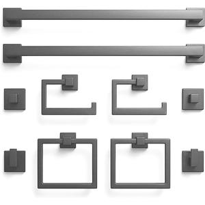 Luxury Charcoal Graphite Bathroom Hardware Set 10-Piece Modern Square Towel Rack & Towel Bar Set, Matte Gray Wall Mounted