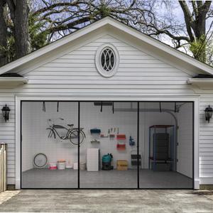 HBlife Garage Screen Doors for 2 Car Garage,17x8FT Fiberglass Magnetic Garage Door Screen, Hands Free Retractable Garage Net Screen Door Mesh with 6 Roll Up Starps and 30 Magnets for Patio, Gym, Porch (Triple Opening)