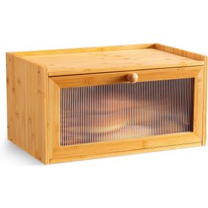 Farmhouse Bread Box for Kitchen Countertop, Modern Bamboo Large Bread Storage Container, Breadbox Organizer with Window for Kitchen Counter, Cabinet and Pantry (Natural Bamboo, Rectangular)