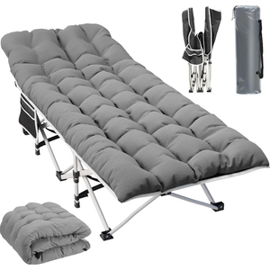 YITAHOME Camping Cots w/Mattress Portable Lounge Chair Outdoor Folding Cot Heavy Duty 575 LB Capacity 1200D Oxford w/Carry Bag Travel Camp Bed for Camping, Office, Traveling, Light Gray