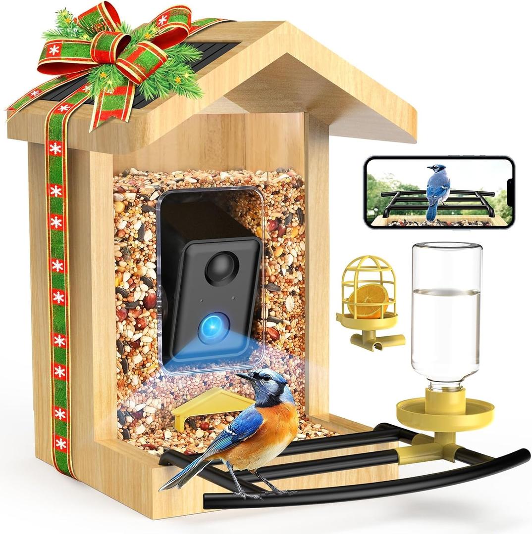 BIRDLEGEND BL02 Smart Bird Feeder with Camera, Free AI for 10000+Species 64GB Card 1080P HD, DIY Suet Ball&Water Feeder, Solar-Powered Wireless Outdoor Backyard Birdwatching Gift for Birds Lover
