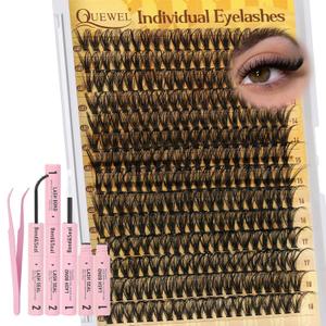 QUEWEL Lash Clusters Kit, 280 Pcs Lash Clusters 40D 12-18mm Thin Band Lashes Clusters Natural Look Eyelash Extension Kit With Lashes Bond Seal Eyelashes Tweezers (LSTZ-40D)