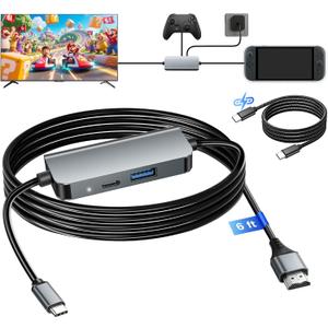 Switch 2 Dock with Integrated 6FT HDMI 2.1 Cable, 4K@120Hz Portable USB C TV Docking Station for Nintendo Switch 2, PD 100W Aluminum Mini Travel Dock for Switch 2, Steam Deck, ROG Ally