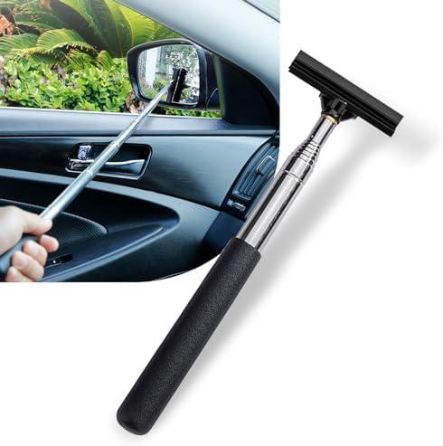 Tesnaao 6 PC Car Rearview Mirror Wiper, 8.66"-38.58" Telescopic Stainless Steel Frosted Handle Layered Rubber Brush Head Car Window Glass Defogger Wiper, Portable Cleaning Accessories (Black)