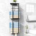 Towel Rack for Bathroom, Wall Mounted Vertical Rolled Towel Storage Organizer Holder with Shelf, Holds Up 6 Large Bath Sheets, Black (Standard Size)