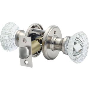 Cielsa Dawn Glass Door Knobs Interior with Lock, Satin Nickel Door Handles, Crystal Door Knobs with Lock(Satin Nickel, Privacy) (1 Pack)