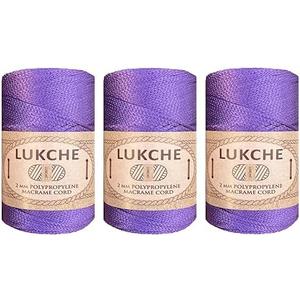 Polyester Macrame Cord 2mm x 251 Yards, 100% Polypropylene Premium Rope, Colorful Yarn Crochet Bag Craft for Wall Hangers, Bags, Bottom Plates, Carpets (Violet, 3 Skein)