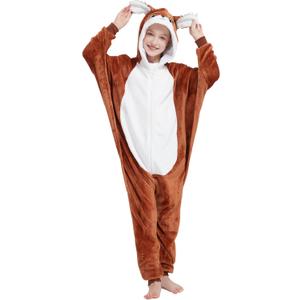 Flying Squirrel Onesie Kids Plush Animal Costume One Piece Pajamas Girls Teen Halloween Cosplay Sleepwear (8-9 Years)