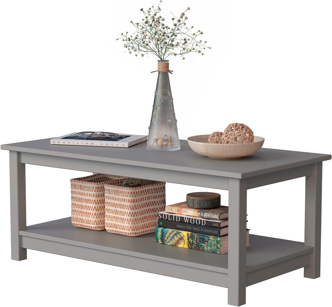 Coffee Table with Storage Shelf Gray - Elevate Your Living Room with a Versatile Statement Piece (Grey)