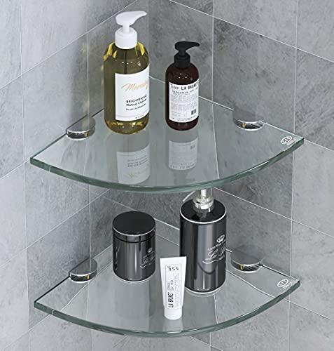 SHUAIAIW Bathroom Corner Organizer Shelves Shower Caddy Shelf Wall Mount Set of 2 Glass Corner Shelf Shower Holder for Shampoo and Soap Organizer No Drilling