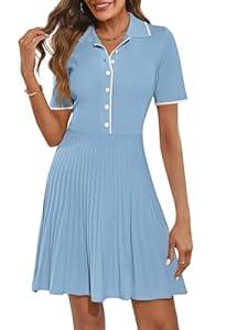 MEROKEETY Women's 2024 Casual Short Sleeve Long Dress Elegant Flowy Pleated Formal Cocktail Party Dress, Grey Blue, Large