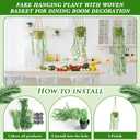 Mini Fake Hanging Plants with Woven Basket Boho Artificial Ivy Faux Vines Eucalyptus Leaf for Indoor Home Wall Living Room Bathroom Shelf Decor