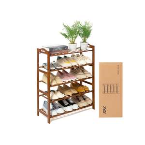Shoe Rack for Front Foor Entrance, Bamboo Shoe Rack for Closet Shoe Organizer Closet Organizers and Storage Shelves (Brown, 5 Tier)