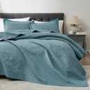 Hansleep Blue Quilt King Size - Baroque Ultrasonic All Season Bedspread King, Soft Lightweight Coverlet Bedding Set, 3 Pieces (1 Quilt, 2 Pillow Shams)