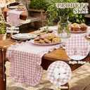 HunnmingRe 1 Pcs Light Pink Plaid Gingham Ruffle Table Runner 72 x 13.8'' Farmhouse Table Runner 100% Cotton Scalloped Long Dresser Scarves for Mothers Day, Dining Room, Wedding, Rustic Home Decor