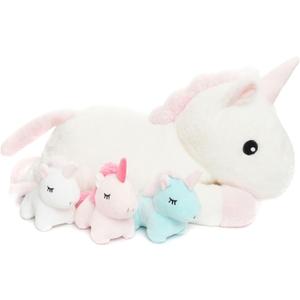 Unicorn Toys for Girls Ages 1 2 3 4 5 6 7 8 Years, Mommy Stuffed Animal with 3 Babies Unicorns in Her Tummy, Soft Plush Toys Set for Baby Toddler Kids Valentines Birthday Gifts