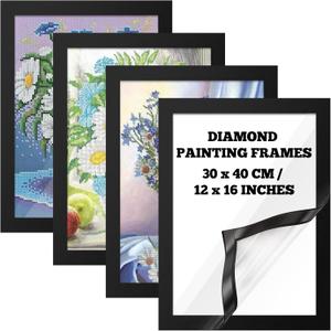 Unittype 4 Pack Diamond Painting Frames Magnetic Diamond Art Frames Self Adhesive for Painting Pictures Canvas Room Wall Window Door Decorations Accessories, Black(12 x 16 Inch/ 30 x 40 cm)