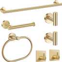 Brushed Gold Bathroom Accessories Set, 7 Pieces Gold Towel Bar Bathroom Hardware Set, 31.5 Inch Towel Racks for Bathroom, SUS304 Stainless Steel Bathroom Towel Holder Toilet Paper Holder Wall Mounted