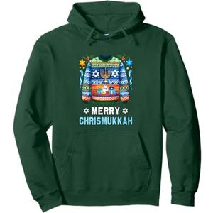 Happy Hanukkah Menorah Dreidel Ugly Chanukah Kids Women Men Pullover Hoodie Green L