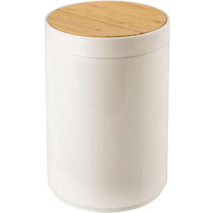 mDesign Plastic Round Trash Can Small Wastebasket - Garbage Bin Container with Swing-Close Lid - Bathroom Garbage Basket - Holds Waste, Recycling - 1.3 Gallon - Basa Collection - Cream/Beige/Natural
