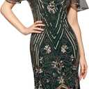SWEETV Flapper Dresses 1920s Dresses for Women,Crew Neck Great Gatsby Dresses with Sleeve Roaring 20s Dress for Harlem Nights (Small, Green)