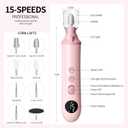 Electric Nail Drill Kit, Nail Filer Electric with LCD & Lamp, Rechargeable Pedicure Tools for Feet, Toenail Grinder for Thick Toenails, Cordless Nail Dremel Tools for Women & Men