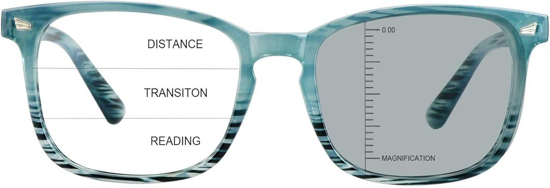 Vintage Square Progressive Multifocal Presbyopic Glasses, Photochromic Gray Sunglasses for Men Women Readers (+0.00/+1.75 Magnification) (Slateblue)