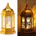 Threan 2 Pcs Ramadan Lantern Lights LED mini Eid Mubarak Lantern Gifts, Ramadan Decorations for Home Table Wall Eid Centerpieces Decor (Gold Moon)