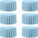 BRILLMAX 6 Pack Light Blue Round Tablecloths 120 Inch for 60 Tables - 150 GSM Polyester Fabric, Floor Length Drop, Water, Stain & Wrinkle Resistant Cloth Cover for Wedding Reception Banquet Dining